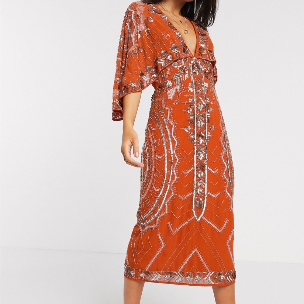 ASOS midi dress with kimono slv & embellished cape